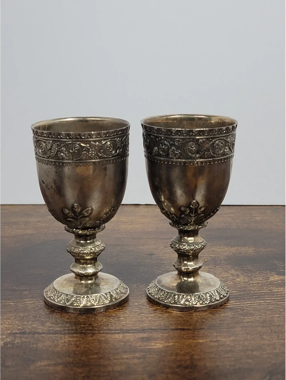 Vintage Ornate Silver Plated Goblet Pair